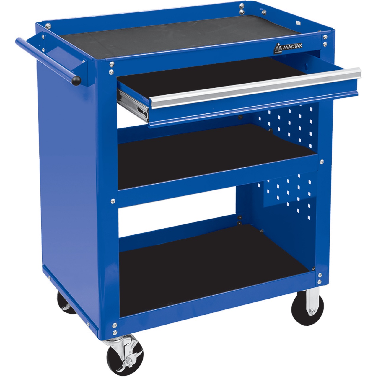 ТЕЛЕЖКА ОТКРЫТАЯ "ОПТИМА", 3 ПОЛКИ И ЯЩИК, СИНЯЯ МАСТАК