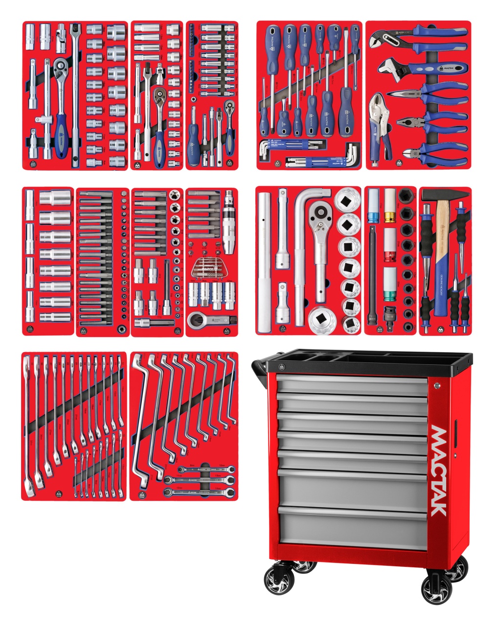 ТЕЛЕЖКА С ИНСТРУМЕНТОМ "ПРОФИ", КРАСНАЯ 299 ПРЕДМЕТОВ МАСТАК