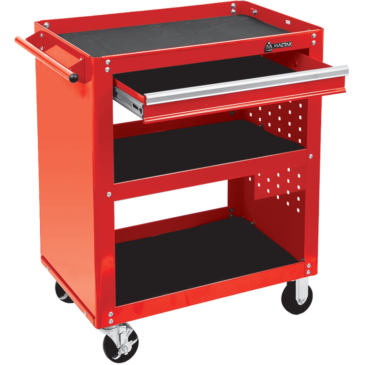 ТЕЛЕЖКА ОТКРЫТАЯ "ОПТИМА", 3 ПОЛКИ И ЯЩИК, КРАСНАЯ МАСТАК